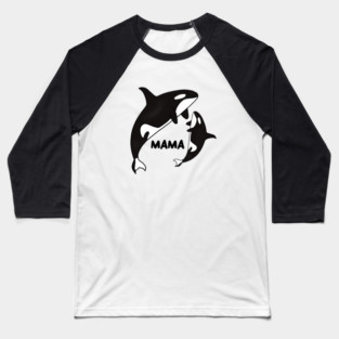 Orca Mama with Cub, Ocean Animal, Whale Baseball T-Shirt