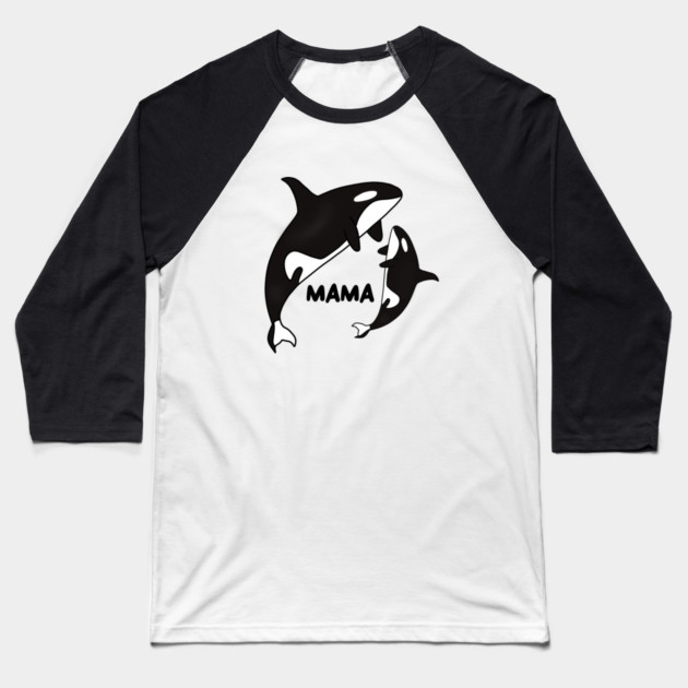 Orca Mama with Cub, Ocean Animal, Whale Baseball T-Shirt by logiamerch