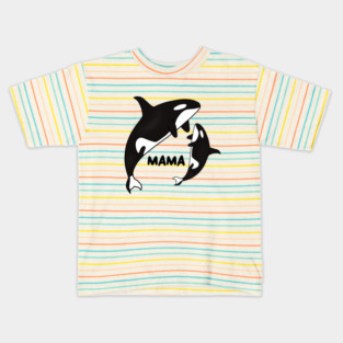 Orca Mama with Cub, Ocean Animal, Whale Kids T-Shirt