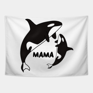 Orca Mama with Cub, Ocean Animal, Whale Tapestry