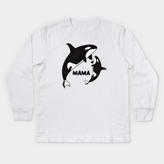Orca Mama with Cub, Ocean Animal, Whale Kids Long Sleeve T-Shirt by logiamerch