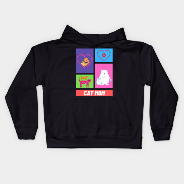 Mom Cat Kids Hoodie by Pixel Threads 