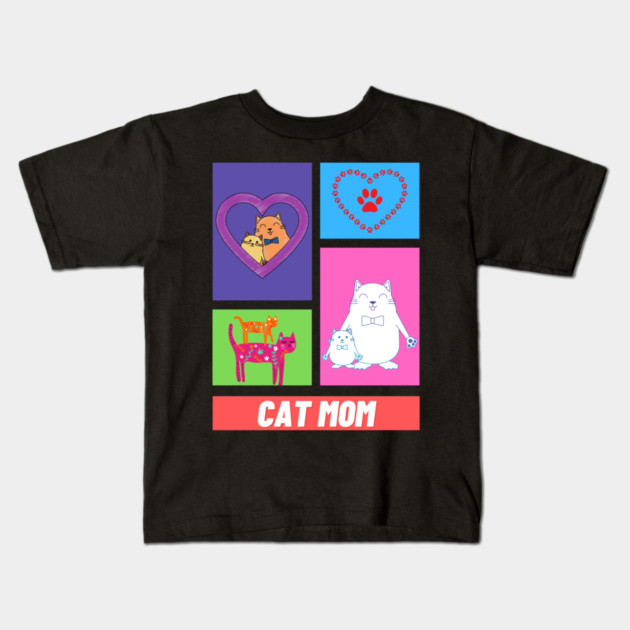 Mom Cat Kids T-Shirt by Pixel Threads 