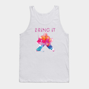 Girls Bring It Hockey Goalie Watercolor Pinks Tank Top