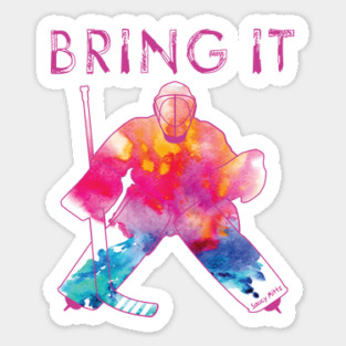 Girls Bring It Hockey Goalie Watercolor Pinks Sticker