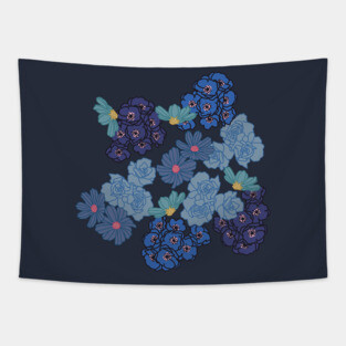 Blue Floral Design Tapestry