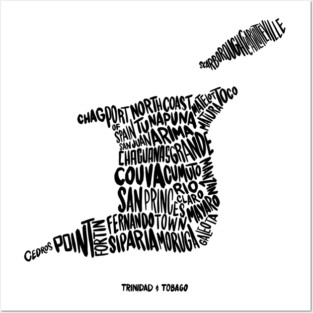 Trinidad & Tobago Typographic Map Posters and Art