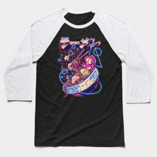 Retro Ramen - Retrowave Ramen With Geometric Neon elements, Cute Ramen Bowl - Kawaii ラーメン Cyberpunk Vaporwave synth 80s 90s digital gaming style Baseball T-Shirt