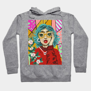 Pop Art Girl, Retro Style, Geometric Hoodie