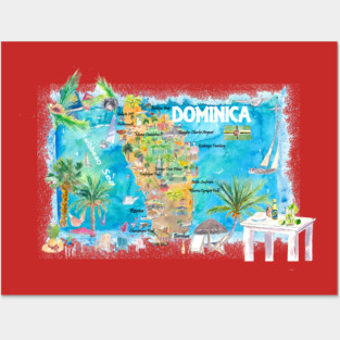 Dominica_ Illustrated_ Travel_ Map_ with_ Roads_ and_ HighlightsXS Posters and Art