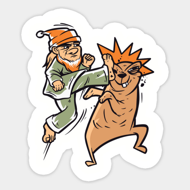 Lawn Gnome And Gopher Karate Fight Sticker by Cosmo Gazoo