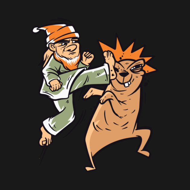Lawn Gnome And Gopher Karate Fight by Cosmo Gazoo