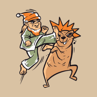 Lawn Gnome And Gopher Karate Fight T-Shirt