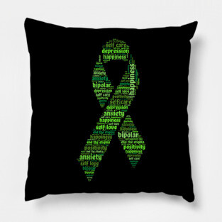 Green Mental Health Awareness Ribbon Pillow