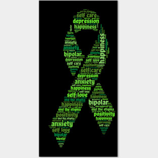 Green Mental Health Awareness Ribbon Posters and Art