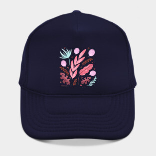 Tropical flower and leaves Hat
