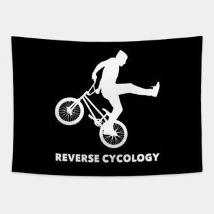 Reverse Cycology | Funny MTB BMX Stunt Cycologist Psychology Tapestry