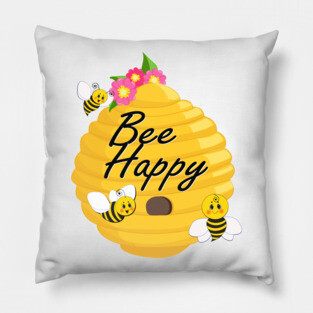 Bee happy with bees, a beehive and flowers Pillow