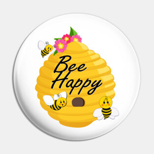 Bee happy with bees, a beehive and flowers Pin
