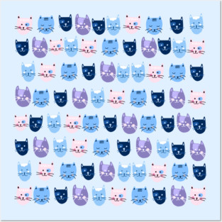Little blue cats in a row Posters and Art