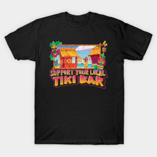 Support Your Local Tiki Bar Ocean Seaside Tiki Culture Distressed Design T-Shirt