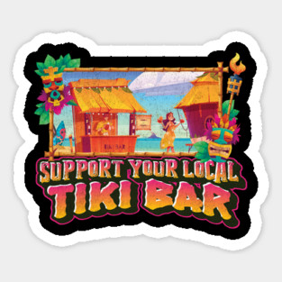 Support Your Local Tiki Bar Ocean Seaside Tiki Culture Distressed Design Magnet