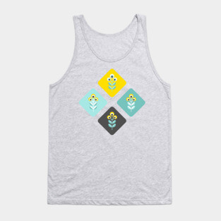 Scandinavian flowers 01, teal, yellow and dark grey Tank Top