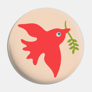 RED BIRD PEACE Cute Charming Baby Animal with Olive Branch - UnBlink Studio by Jackie Tahara Pin
