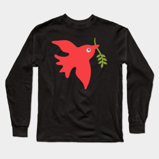 RED BIRD PEACE Cute Charming Baby Animal with Olive Branch - UnBlink Studio by Jackie Tahara Long Sleeve T-Shirt