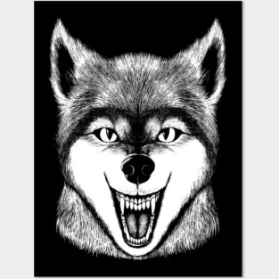 Snarling Wolf - Blanc Posters and Art