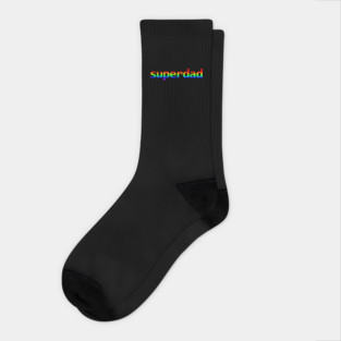 Rainbow Colored Superdad Typography for Dad on Fathers Day Socks