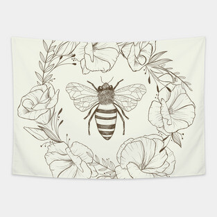 Honey Bee in a Lisianthus Wreath Tapestry
