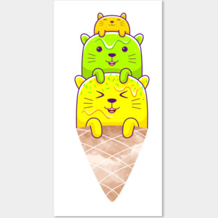 Of Cats, Ice cream and Cones - Melting Cool Cats Posters and Art