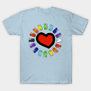 Rainbow Cats Circle Heart T-Shirt