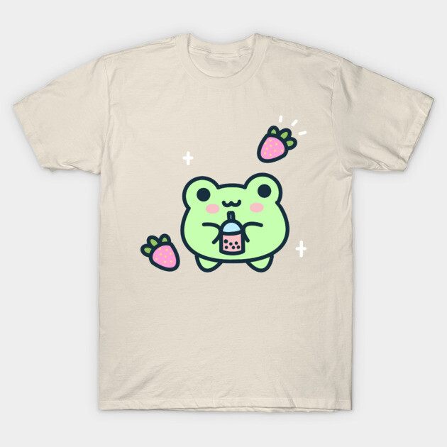 Frog drinking strawberry boba T-Shirt by Miaufu&amp;Friends
