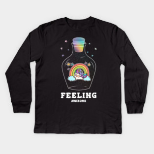 Feeling Awesome Unicorn Kids Long Sleeve T-Shirt