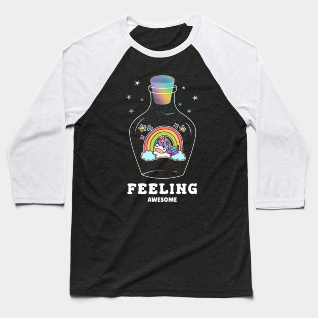 Feeling Awesome Unicorn Baseball T-Shirt by Pixel Threads 