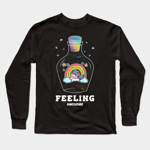 Feeling Awesome Unicorn Long Sleeve T-Shirt by Pixel Threads 