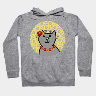 Funny Marigold Floral Cat Portrait Hoodie