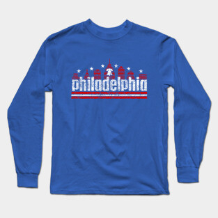 Vintage RETRO PHILLY SKYLINE RED WHITE AND BLUE PHILADELPHIA FAN Long Sleeve T-Shirt