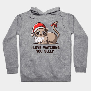 I Love Watching You Sleep - Funny Christmas Santa Cat Hoodie