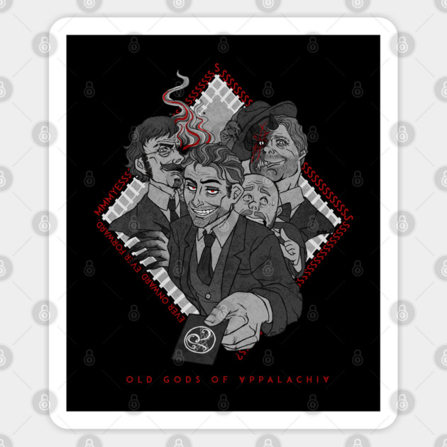 The Railroad Man & The Local Magistrate (plus two Hollow Men) Sticker by Old Gods of Appalachia