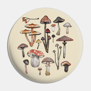 Watercolor Mushrooms Fungi Cottagecore Goblincore Pin