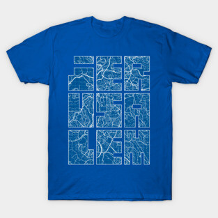 Jerusalem, Israel Map Typography - Blueprint T-Shirt