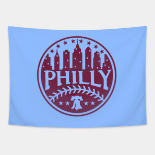 Retro Vintage Philadelphia Baseball Old School Red Philly City Skyline Tapestry