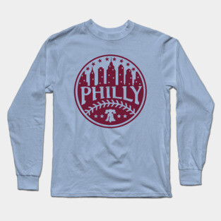 Retro Vintage Philadelphia Baseball Old School Red Philly City Skyline Long Sleeve T-Shirt