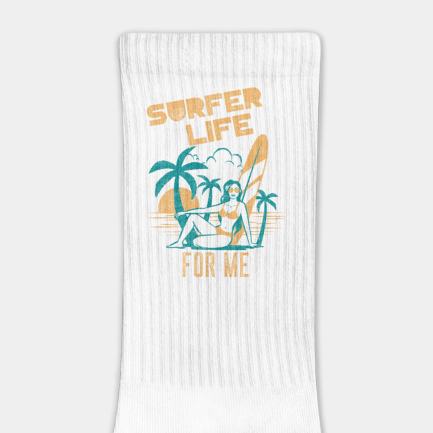 Surfer Life For Me palm tree girl with surf board and Sunset  on the Beach by Joaddo