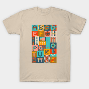 GEOMETRIC ABCs Retro Mod Geometric Graphic Alphabet Lettering - UnBlink Studio by Jackie Tahara T-Shirt