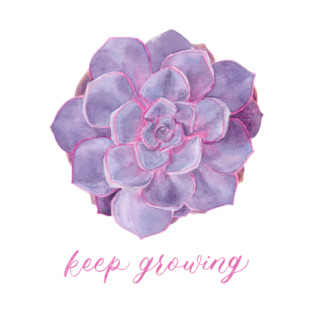 Purple Echeveria Succulent "Keep Growing" Watercolour Painting T-Shirt