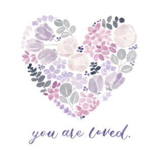 Purple Floral Heart "You are Loved" Watercolour Painting T-Shirt